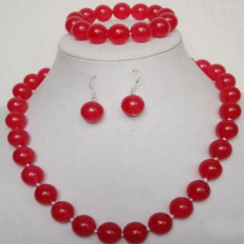 

Necklace Earrings Set Women's Handmade 12mm Red Jade Shape Bracelet Earring Fashion Jewelry, Picture shown