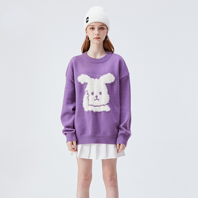 

Women' Knits Tees Spring and Autumn Lazy Trend Brand Loose Couple Style Rabbit Cartoon Crewneck Sweater Women' Knitwear, Aspic