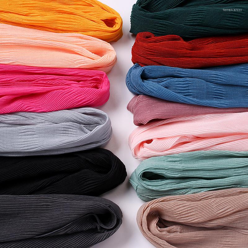 

Scarves Women Crinkle Head Muslim Cotton Hijab Scarf Solid Color Wrinkle Headscarf Shawls And Wraps Bandana Femme Turban
