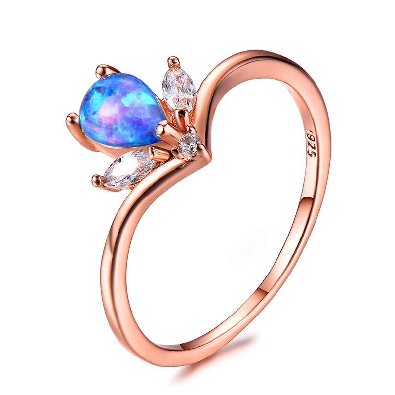 

Cluster Rings Bamos Blue/White/Purple Fire Opal Flower Ring Vintage Rose Gold Filled Wedding For Women Luxury Birthstone JewelryCluster