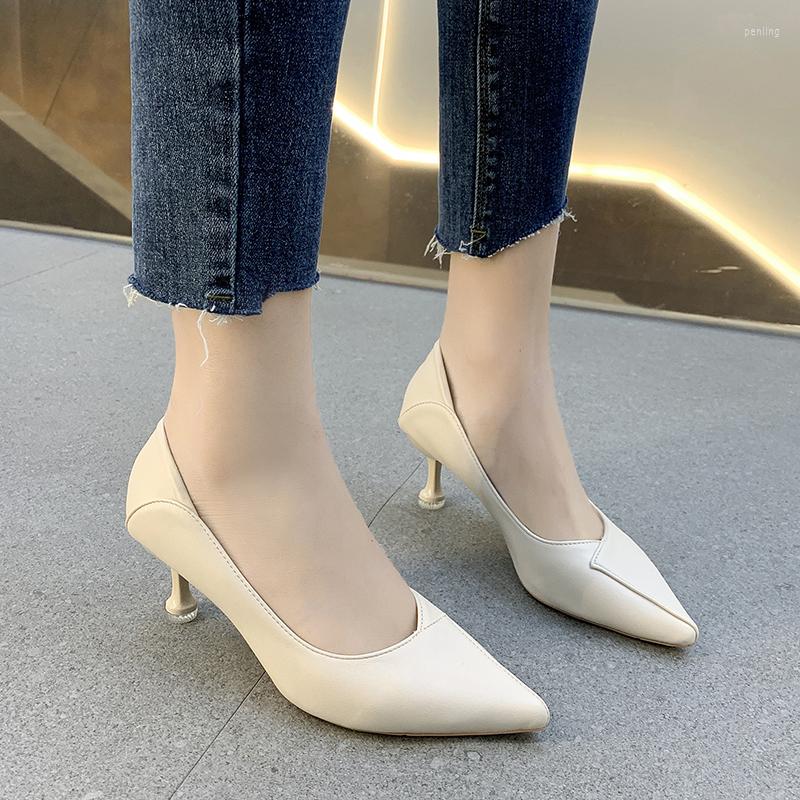 

Dress Shoes Solid Color High Heels Women 2023 Spring And Autumn Fashion Pointed Toe Shallow Mouth Simple Temperament Women's, Beige