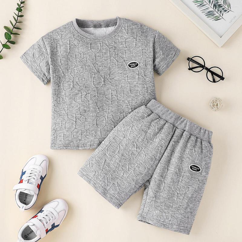

Clothing Sets Hibobi Kids Outfits Toddler Boy Casual Suit Solid Short Sleeve T-shirt And Shorts 2 Pieces Sport Set Children Summer Clothes, Gray