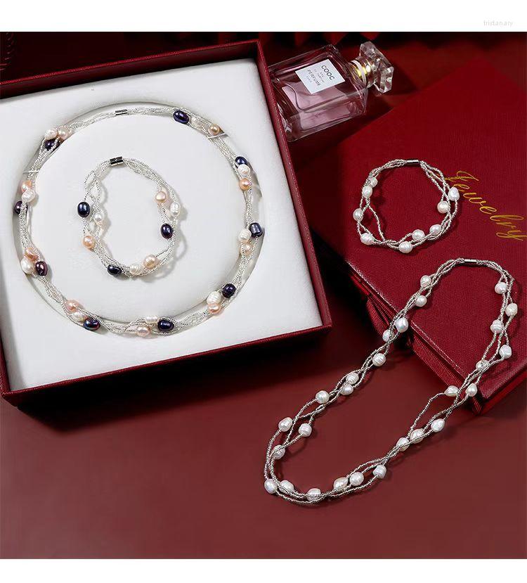 

Necklace Earrings Set Natural Pearls Seed Beads Twisted Bracelet Jewelry White FP068, Picture shown