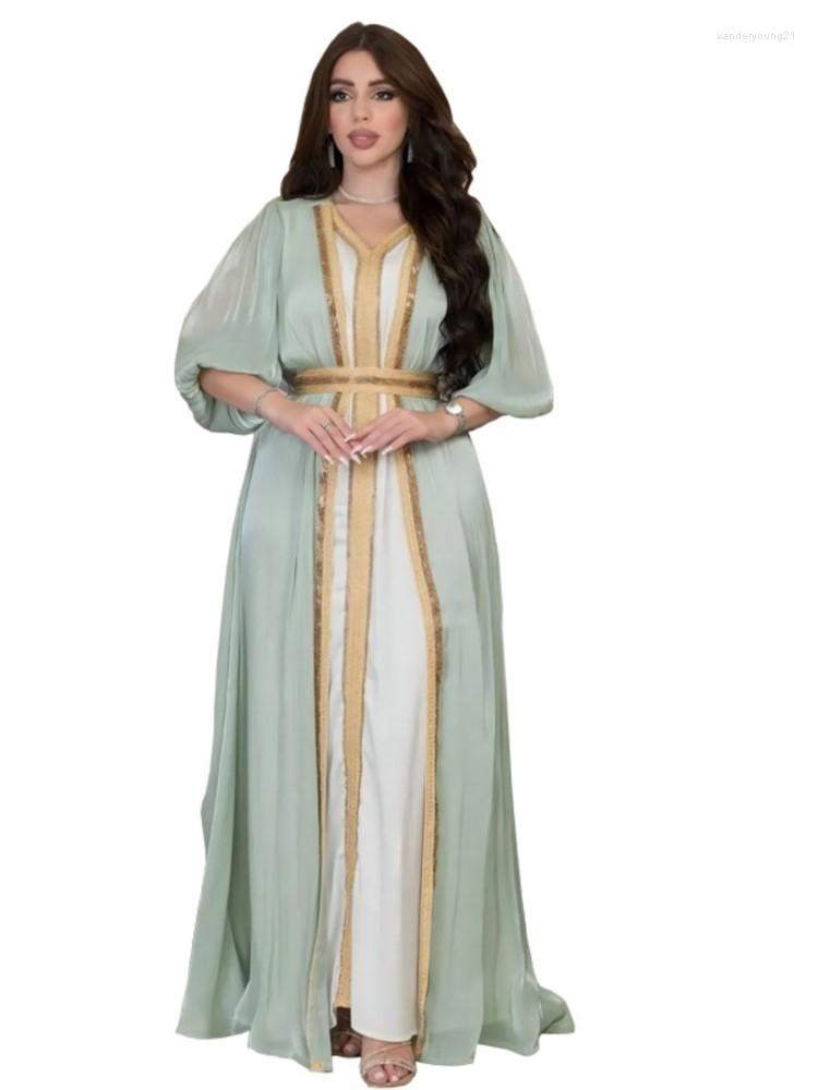 

Ethnic Clothing Jalabiya Muslim Dress Set Women Puff Sleeve Arab Dubai Islamic Fashion Embroidery Party Abaya Islam Dresses Suit