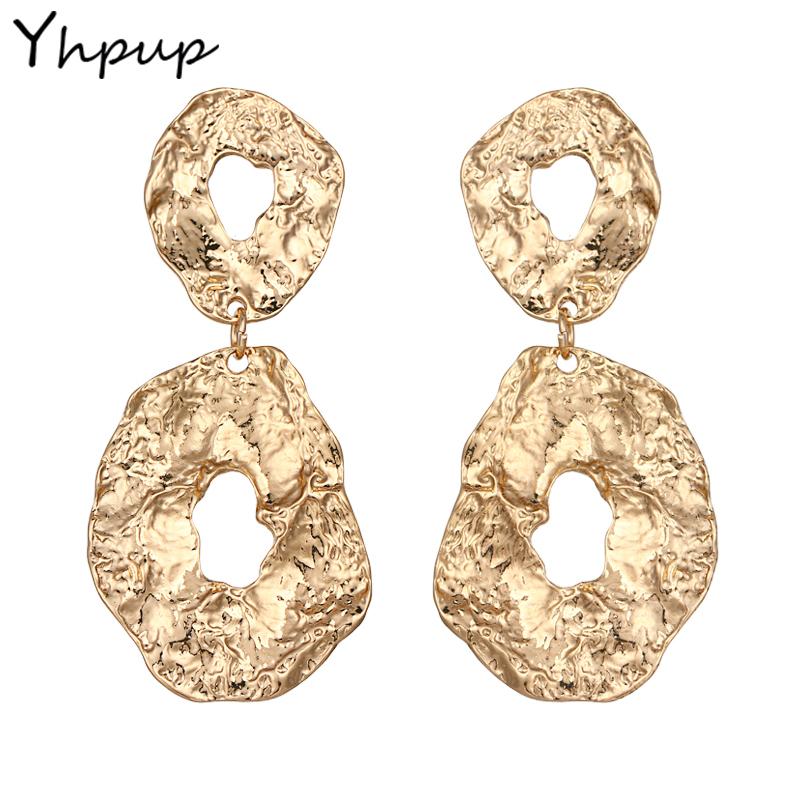 

Dangle Earrings & Chandelier Yhpup Fashion 2023 Big Punk Metal Drop Gold Silver Double Irregular Round For Woman Accessories Pendientes