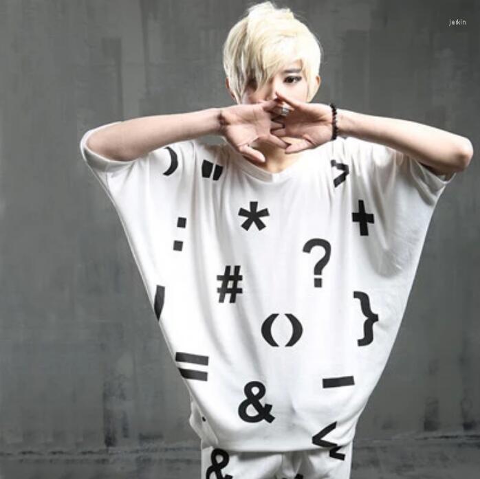 

Men' T Shirts 2023 Original Design Personality Loose Batwing Sleeve Male Half T-shirt Singer Costumes Clothing, White t shirt