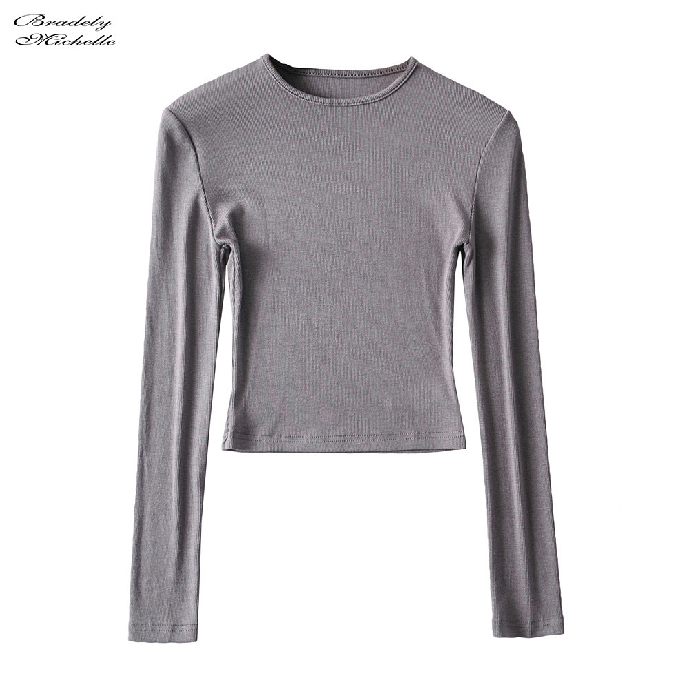 

Women's T-Shirt BRADELY MICHELLE Women Clothing Elastic Cotton Crop Tops Casual Solid O-neck Long-sleeve T-shirt 230203, Tuo