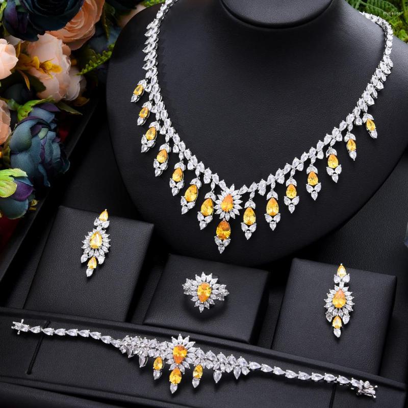 

Necklace Earrings Set GODKI Luxury Bright Shiny 4PCS Round Earring Bangle Ring For Women Wedding Bridal Gift, Picture shown