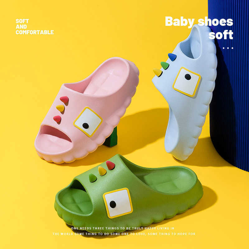 

Slipper Children Summer Cartoon Dinosaur Boys and Girls Soft Non-slip Slippers Solid Pink Cute Indoor House Shoes 2022 0203