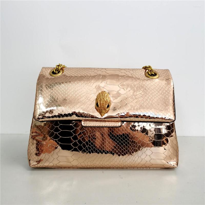 

Evening Bags Summer Shiny Mirror Snake Pattern Handbag PU Leather Metallic Eagle Metal Cross Body Shoulder Bag, Champagne