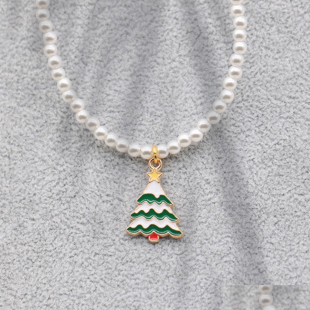 

Pendant Necklaces Christmas Charm Imitation Pearl Necklace White Beads Chain For Women Jewelry Drop Delivery Pendants Dhp52