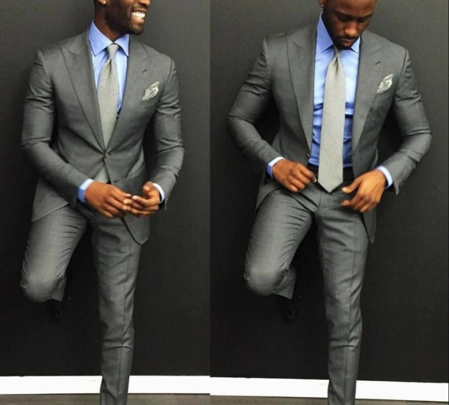 

Men's Suits & Blazers Handsome Casual Grey Wedding Men Tuxedo Groom Peaked Lapel Slim Fit 2 Button High Quality Business Prom Party BlazerMe, Jacket and pants