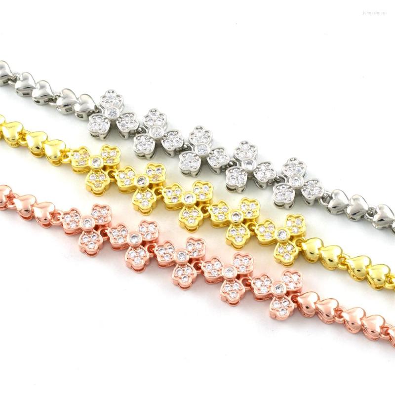 

Link Bracelets Women's Zirconia Windmill Bracelet Cute Lucky Four Clover Leaf Gift For Girlfriend On Valentine's Day Charms