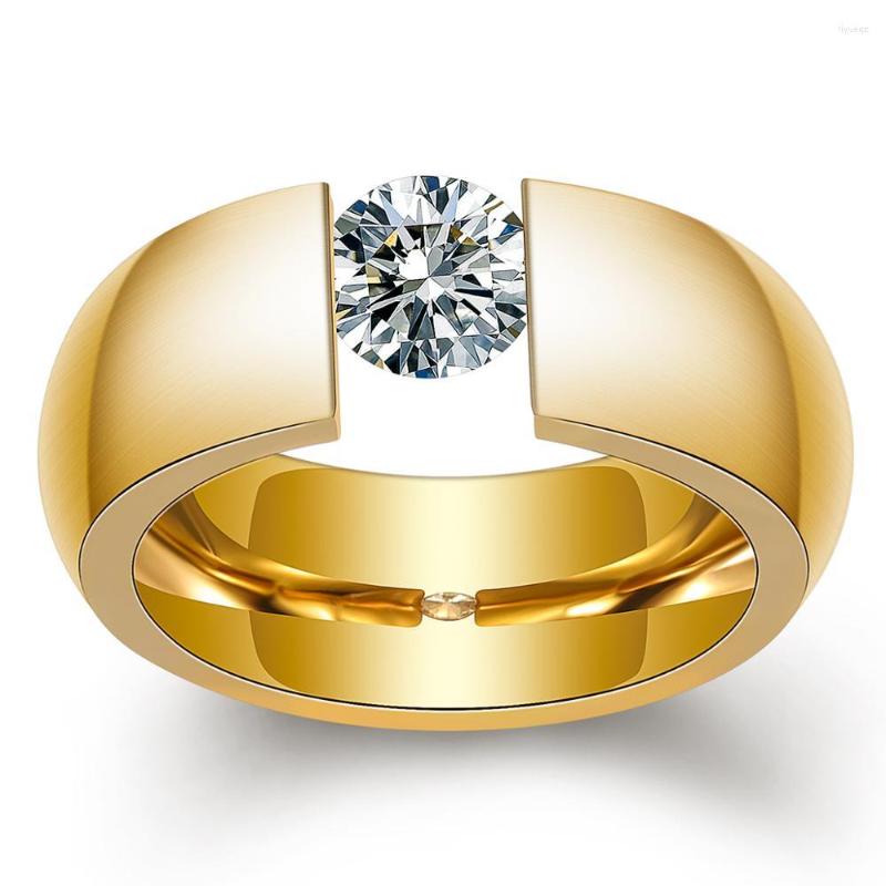 

Wedding Rings Gold Color 316L Stainless Steel For Women Men Zircon Quality