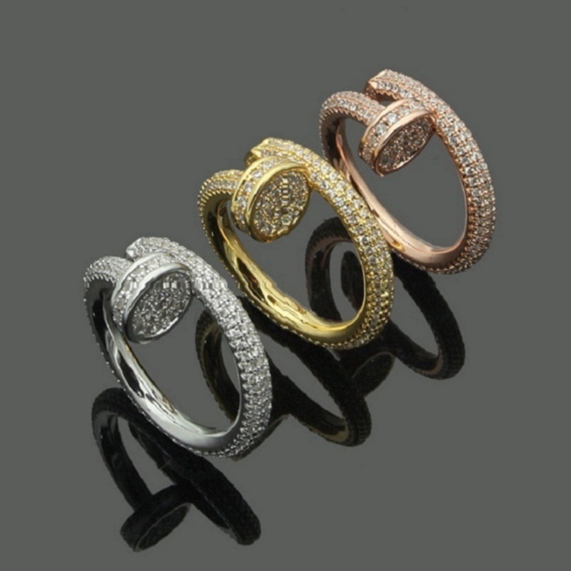 Bague de créateur pour femmes, bague d'amour avec pierres de diamant complètes, bijoux à ongles en or