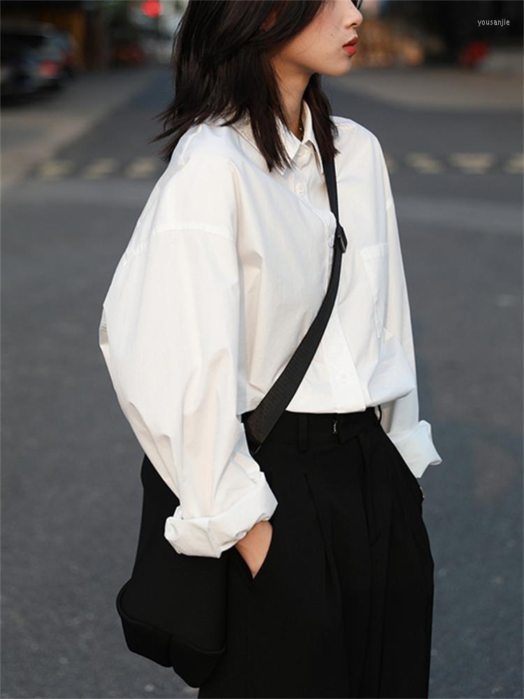 

Women' Blouses Single Breasting White Shirt Women' Spring Autumn Design Commuter Loose Green Mid-length Long Sleeve Thin Blue Blouse