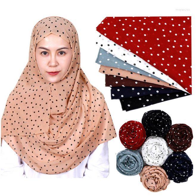 

Ethnic Clothing Malaysia Women's Headscarf Fashion Dot Printed Chiffon Islamic Scarves Hijabs Long Shawl Muslim Turbante Head Wrap