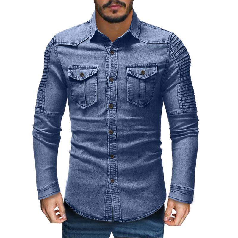 

Men's Casual Shirts 2023 Spring Autumn Denim Plus Size Long Sleeve Single Button Blouses And Jeans Shirt Tops Camisa #T2G, Gray