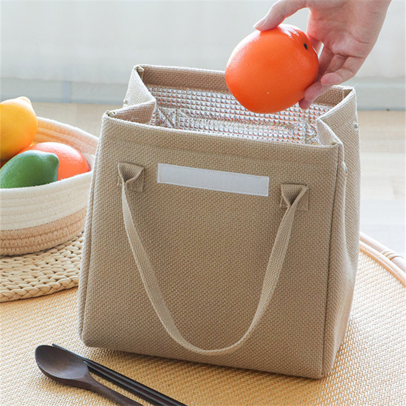 

Ice PacksIsothermic Bags Large Capacity Jute Insulated Lunch Women Kids Thermal Bento Box Tote Portable Food Bag Dinner Container for School Picnic 230203, Gray