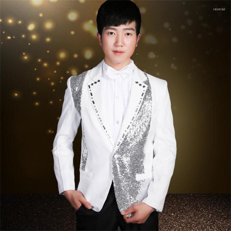 

Men's Suits Fashion 2023 Arrival Stage Slim Men Sequins Suit Set With Pants Singer Mens Wedding Groom Formal Dress Pant, White