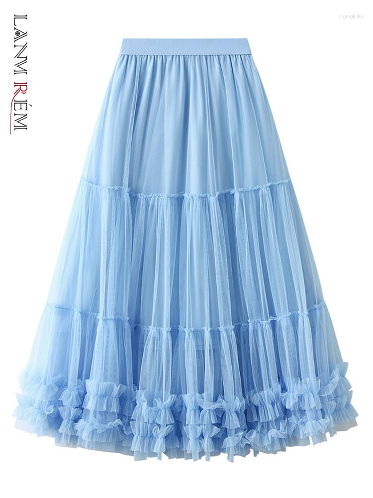 

Skirts LANMREM Splicing Big Swing Puffy Mesh Long Skirt Korean Style High Waist Sweet Clothing 2023 Spring Trend 2L2163A, Black