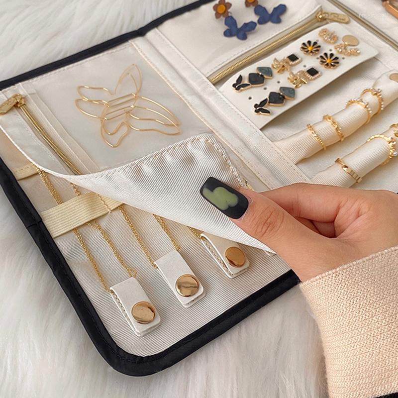 

Jewelry Pouches Portable Travel Storage Bags Capacity Roll Foldable Jewellry Organizer Case For Rings Necklaces Packaging Holder Bag Box