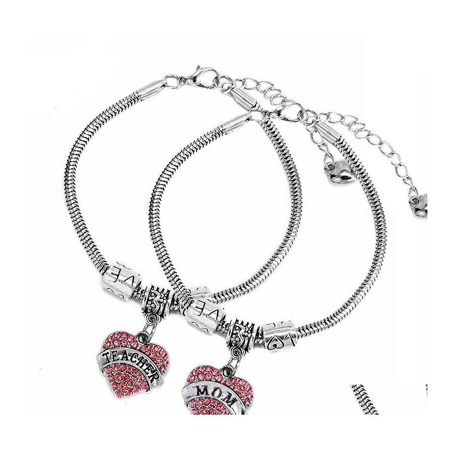 

Link Chain Fashion Jewelry Pink White Blue Crystal Heart Teacher Charm Bracelet Snake Love Beads Teachers Day Gifts Drop Delivery Br Otfkd