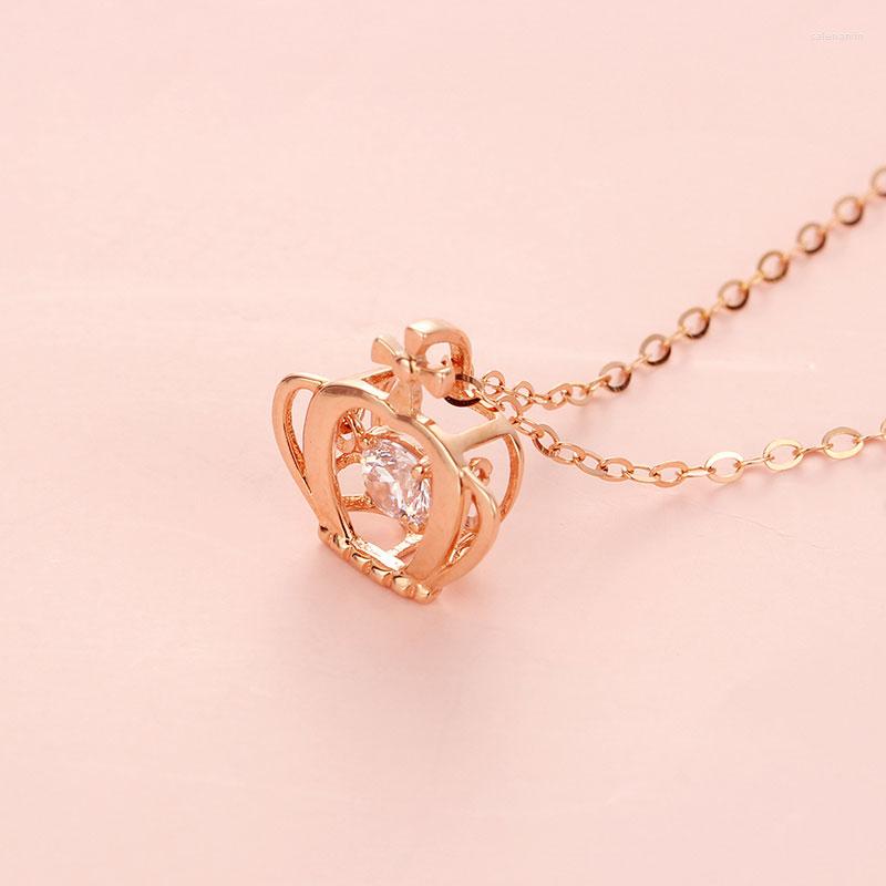 

Chains 585 Purple Gold Plated 14K Rose Light Luxury Crown Crystal Pendant Neckalce For Woman Sweet Court Style Fashion Jewelry