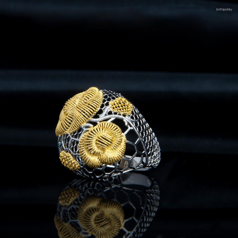 

Cluster Rings Jewelry Processing Custom Wholesale Fashion Openwork Lace S925 Sterling Silver Flower Female Open Ended Ring
