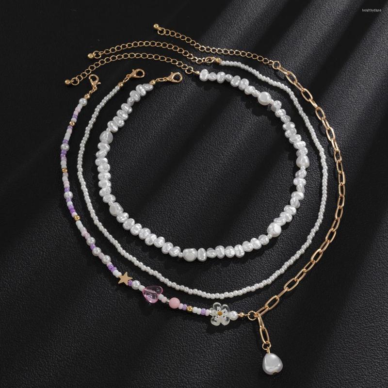 

Choker Cute Heart Flower Star Baroque Pearl Collar Necklace Simple Women Girls Bohemia Korean Handmade Clavicle