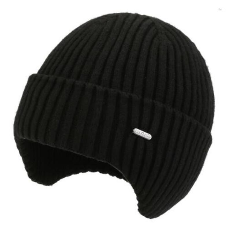 

Berets 2023 Winter Warm Hats For Men And Women Thickening Woolen Beanie Cold Proof Earmuff Cap Elastic Ski Knitted Hat Party Caps, Black