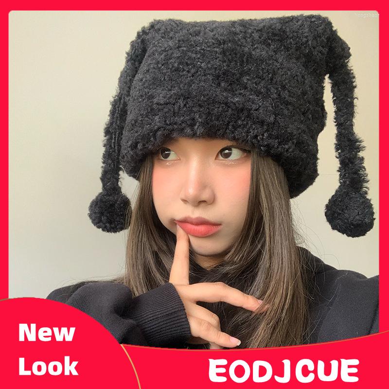 

Berets 2023 Japanese Personality Black Plush Knitted Hat Long Ears Funny Cute Lady Warm Casual Versatile Skull Bean Ski Cap Unisex Gift, White