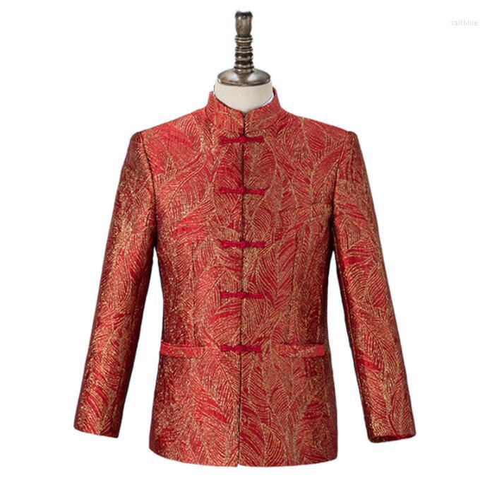 

Men' Suits Blazer Men Chinese Tunic Suit Set Pants Mens Wedding Chorus Singer Star Style Dance Stage Clothing Buckle Formal Dress, Red