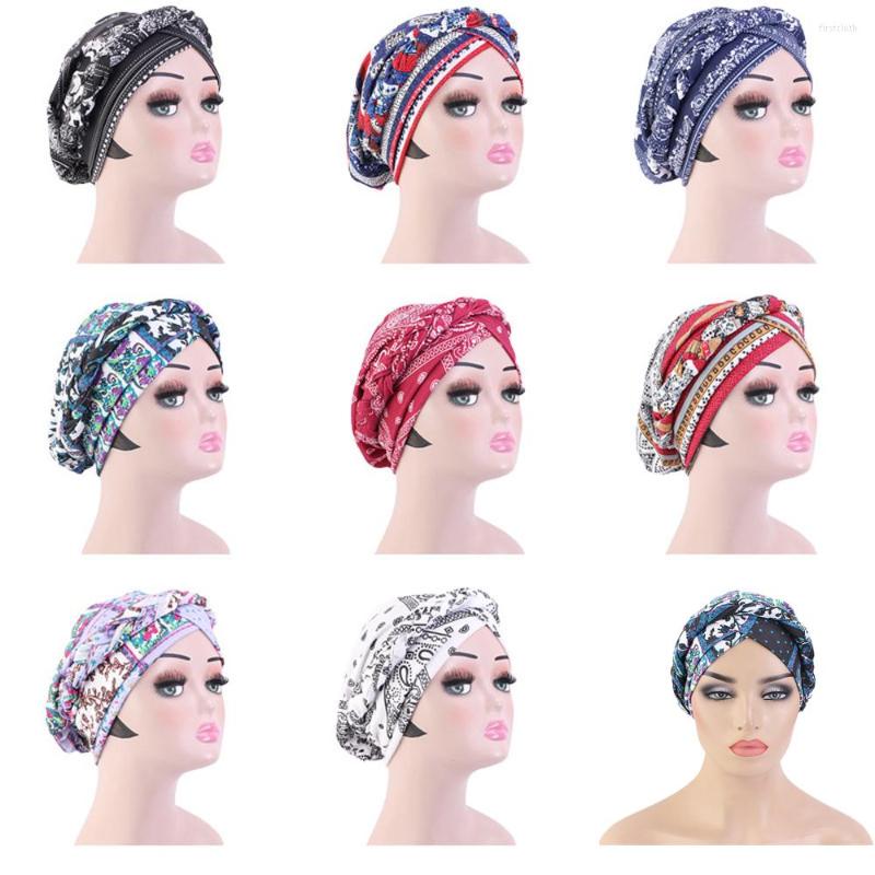 

Ethnic Clothing Vintage Boho Floral Printed Braids Cap Comfortable Baggy Hat Chemo Bandana Hair Loss Bonnet Tube Hijabs