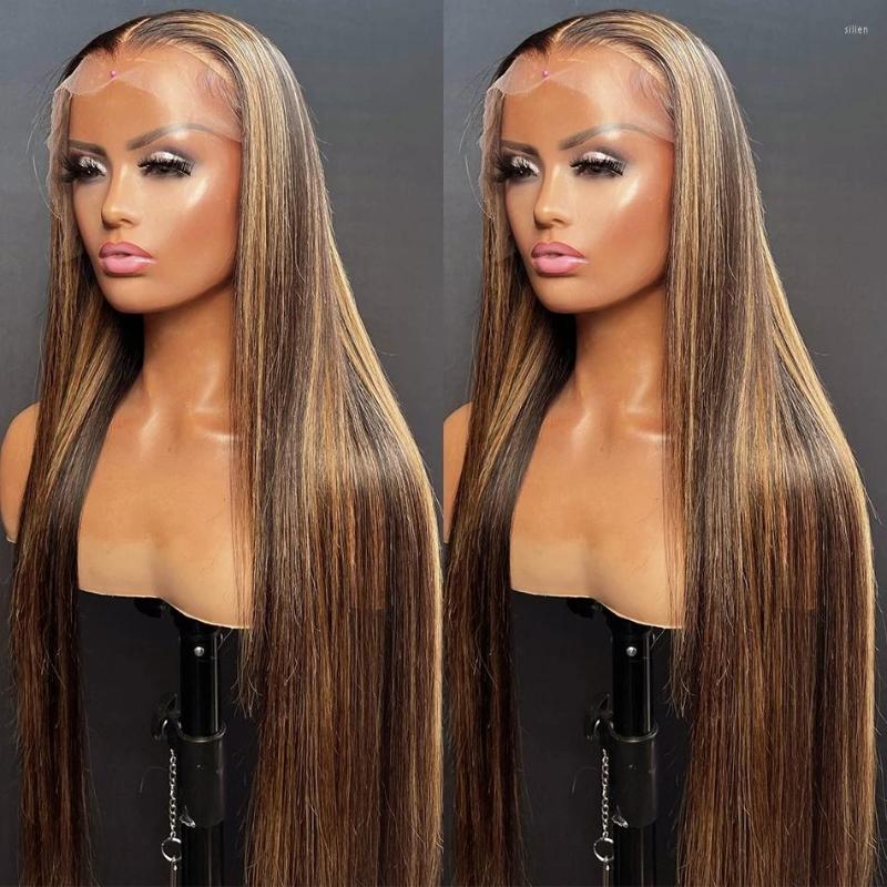 

Inch Highlight Ombre 13x4 Lace Front Human Hair Wigs Brazilian Remy 250% 4/27 Colored Bone Straight Frontal Wig For Women, 13x4 lace wig