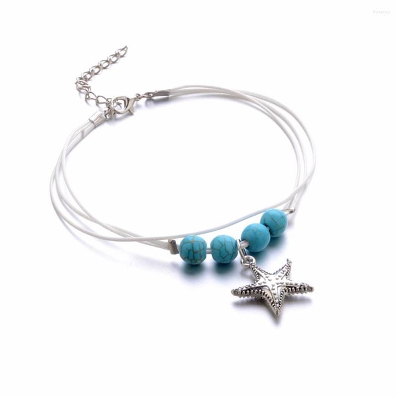

Anklets Shellhard Leather Ankle Bracelet Starfish Beads Anklet Boho Women Beach Barefoot Fashion Jewelry Bijoux Femme