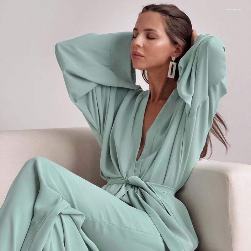 

Women' Sleepwear 2 Piece Sets Pajamas For Women Long Sleeve Tops Solid Trouser Suits Pyjamas Sashes Casual Female Loose Nightwear