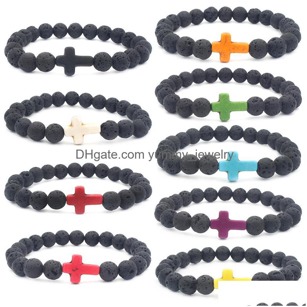 

Beaded Spot Strands Supply Of Volcanic Jewelry Stone Bracelets Mti Color Lava Cross Designer Bracelet Drop Delivery Dhvml