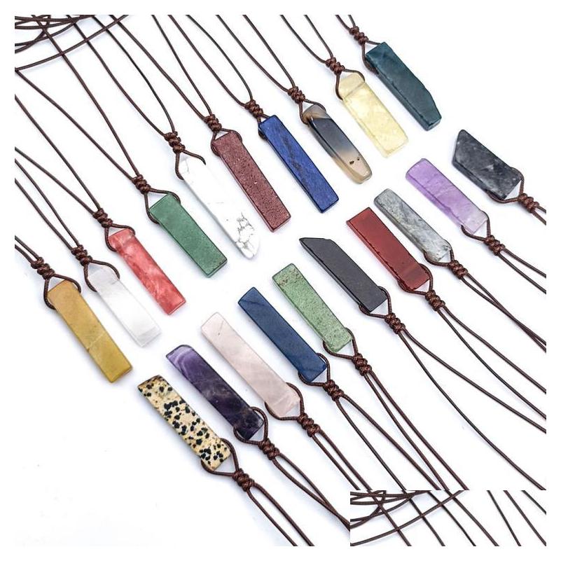 

Pendant Necklaces Lots Healing Natural Stone Mineral Irregar Rec Quartz Pendum Amazonite Tiger Eye Lapsi Pink Crystal Drop D Dhgarden Dhwkh