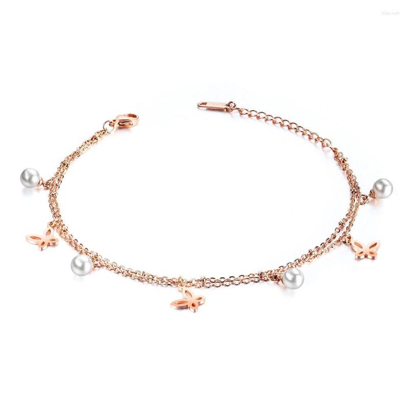 

Anklets Fashion Imitation Pearl Butterfly Anklet Stainless Steel Jewelry For Woman Birthday Gift Not Fade Drop