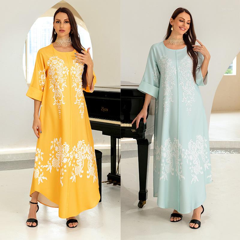 

Ethnic Clothing Beaded Floral Kaftan Moroccan Dubai Abaya Saudi Jalabiya Islamic Women Long Dress Muslim Eid Caftan Robe