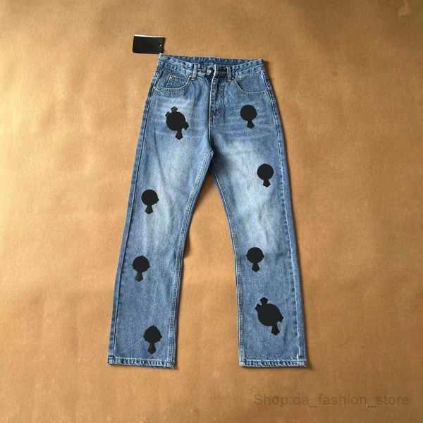 

Designer Mens Jeans Ch Washed Into Old Straight Jean Hearts Splash-ink Loose Cross Printed Casual 63size 28-36