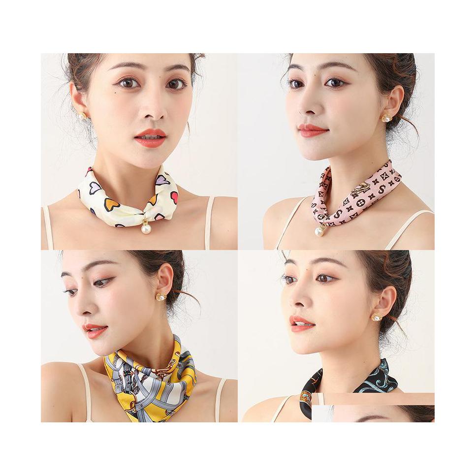 

Scarves Silk Scarf Pearl Necklace Thin Style Pendant For Womens Decoration Drop Delivery Fashion Accessories Hats Gloves Dhmf7