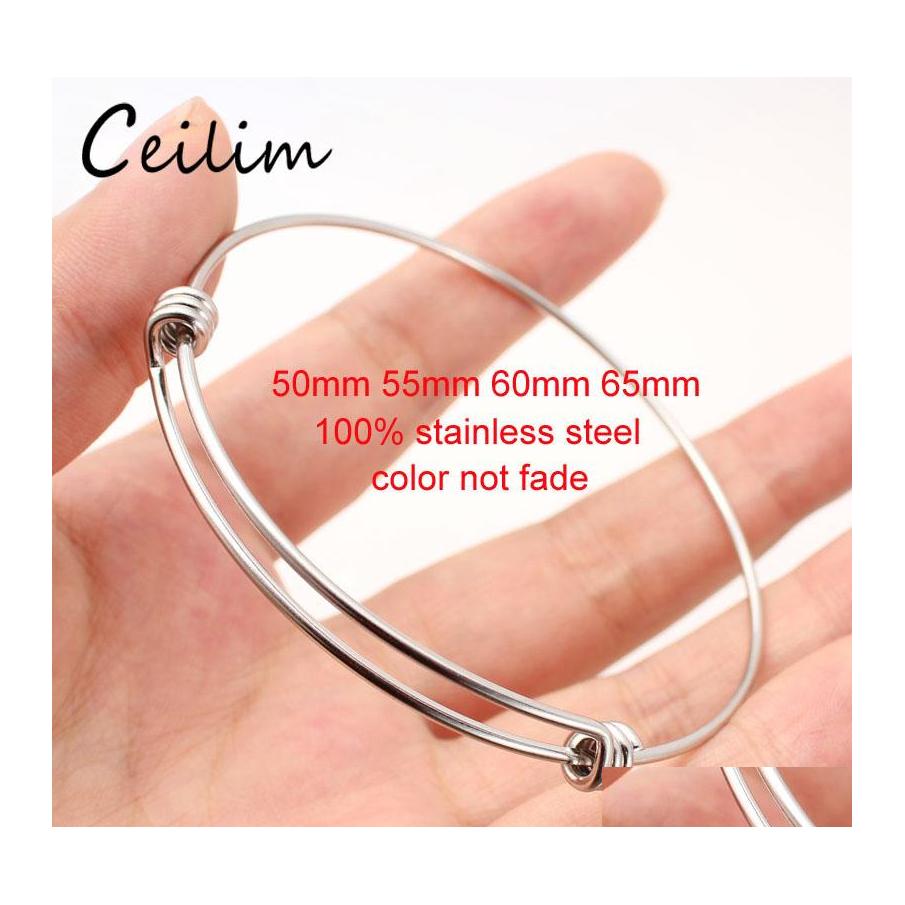 

Bangle Stainless Steel Expandable Wire Bangles 1.6Mm Thick Adt Kids Size 50Mm65Mm Adjustable Bracelets For Diy Jewelry Drop Delivery Otcpi