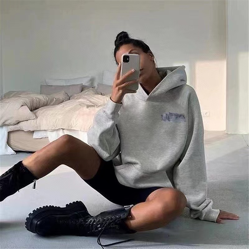 

Women's Hoodie Boutique Designer 2023 Spring And Summer Top Long-Sleeved Hooded Sweater Letter-Relief Pure Cotton Plush Soft Touch Casual Loose Lovers, Blue