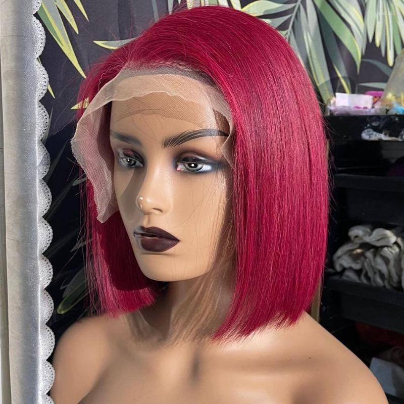 

Brazilian Remy Bone Straight 13x4 Lace Front Wig Short Bob 99J Colored Human Hair Wigs T Part For Women, 13x1 lace wig