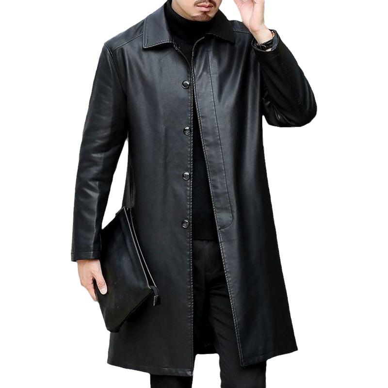 

Men' Fur & Faux Brand Leather Jackets Men Cashmere Coats Winter Casual Long Thick Fleece Parkas Warm Jacket Coat Mens, Black