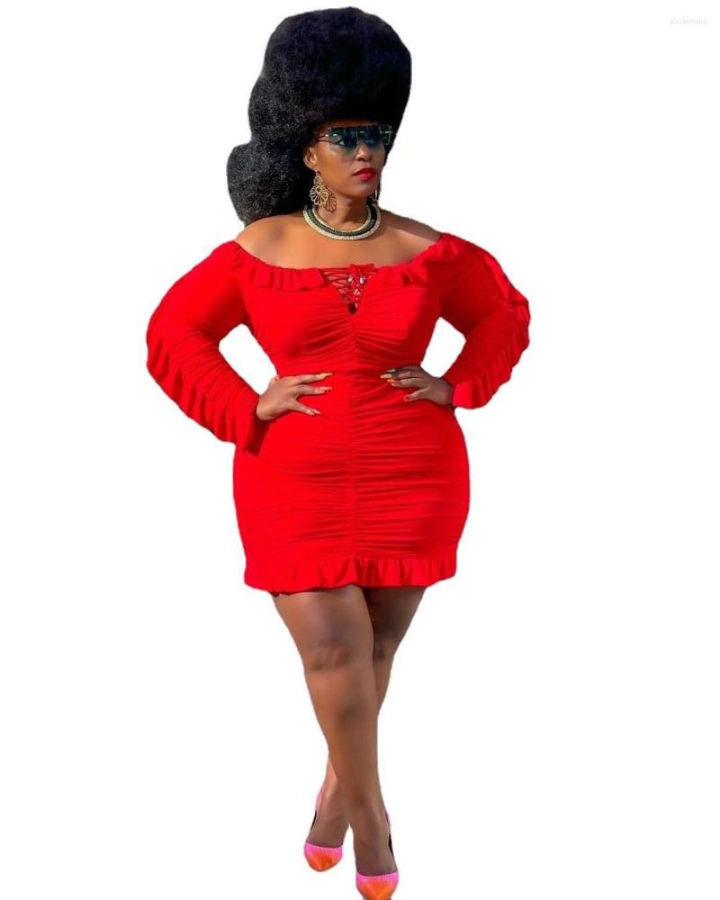 

Plus Size Dresses Sylph Women's Clothing Slash Neck Solid Backless Party Dress 2023 Autumn Arrival Long Sleeve For Women, Black