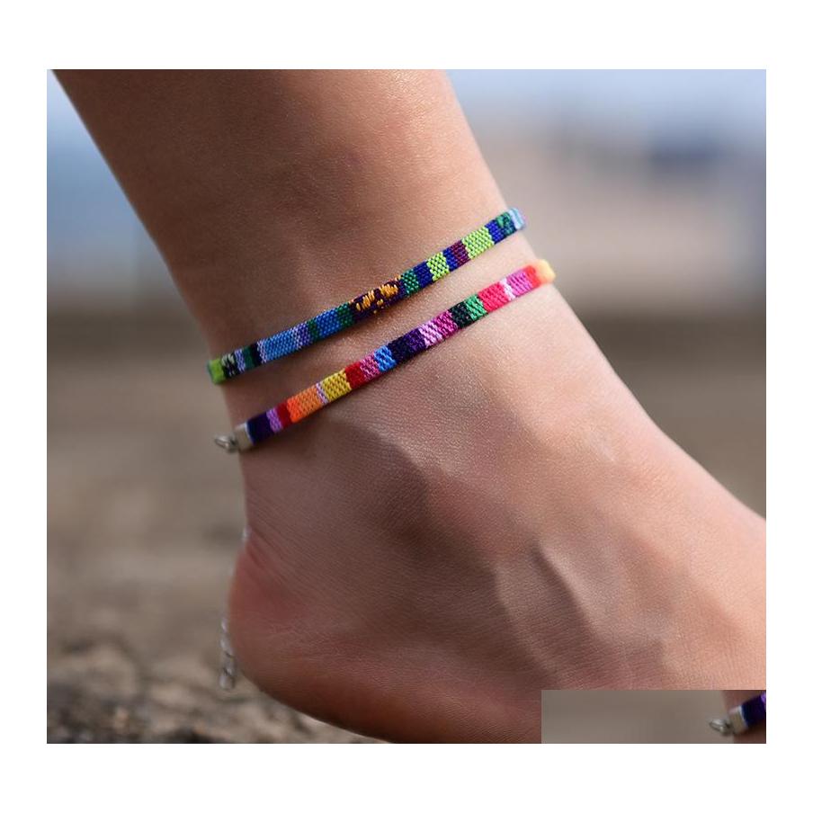 

Link Chain Bohemian Anklets For Men And Women 2Pcs/Set Handmade Rope Friendship Beach Bracelet On The Leg Drop Delivery Jewelry Brac Otj3H