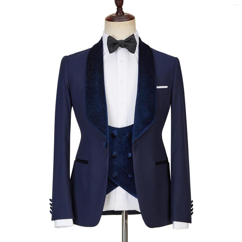 

Men's Suits 2023 Latest Blue Suit Velvet Jacket Vest Pant Designs Shawl Lapel Royal Custom Slim Fit Blazer Terno Groom Men, Black
